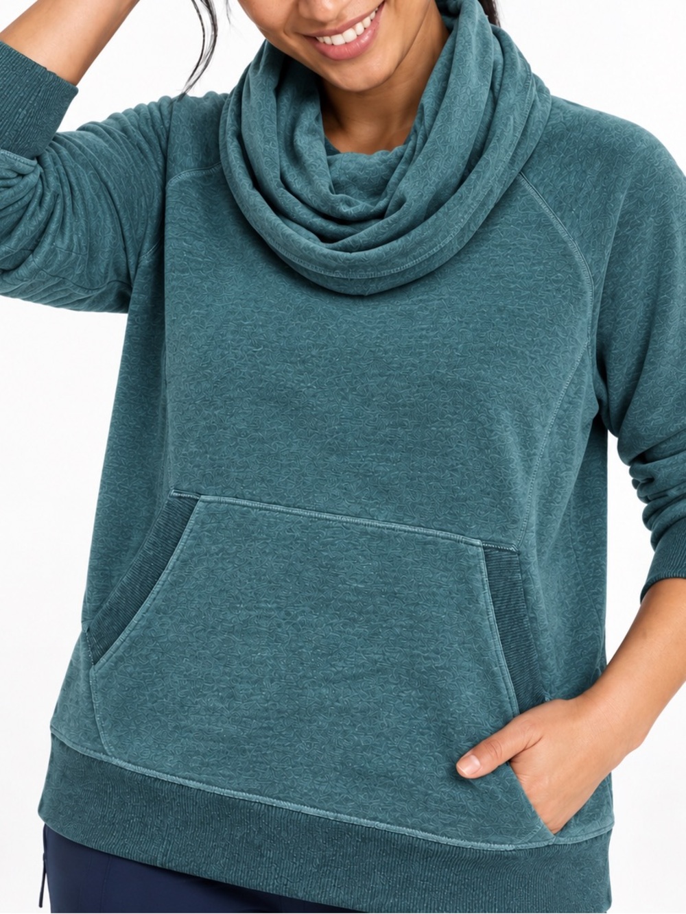 L.L.Bean Women’s Petite Large Teal Cowl Neck Pullover Sweatshirt Athleisure
